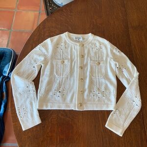 CHANEL VINTAGE WHITE GOLD BUTTON CROP CARDIGAN SWEATER 38